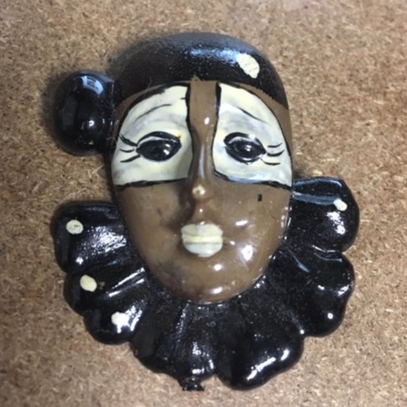 VTG RARE Hand Painted French Character of Pantomime Pierrot Brooch Pin 2" - Picture 7 of 8
